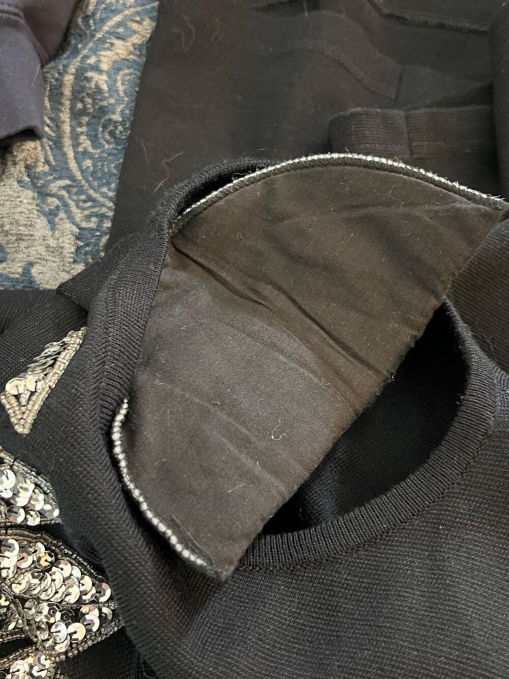 Vintage Outlander Black Sweater Dress Silver Sequin Long Sleeve Sheath Midi PS - Picture 8 of 10